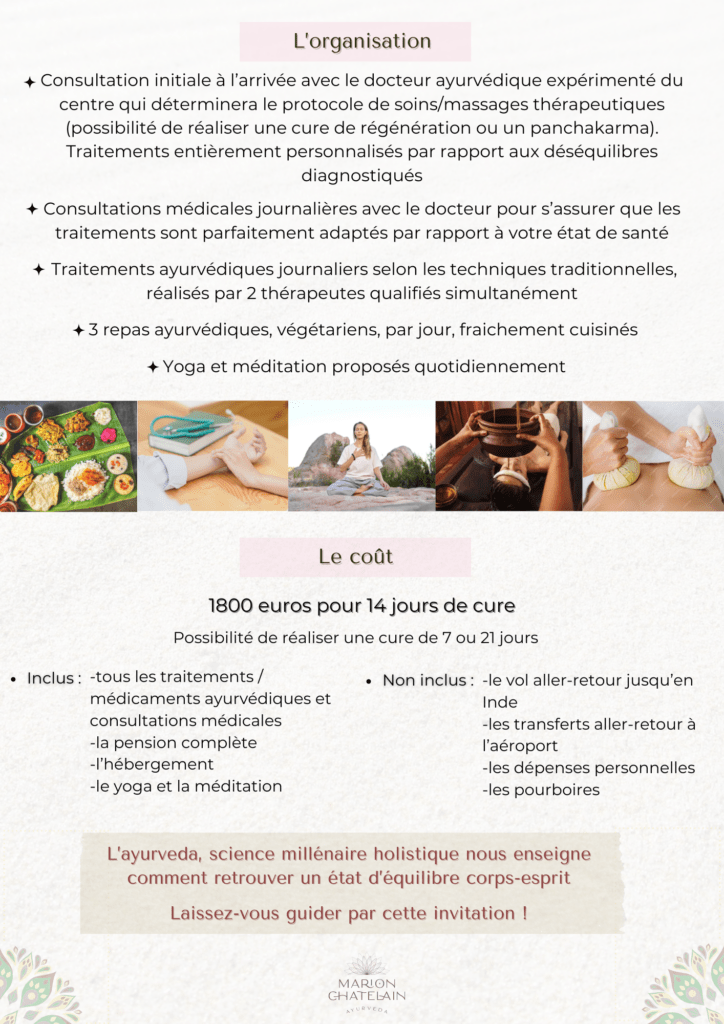 brochure cure ayurvédique dans le kerala (septembre 2024 à mars 2025)