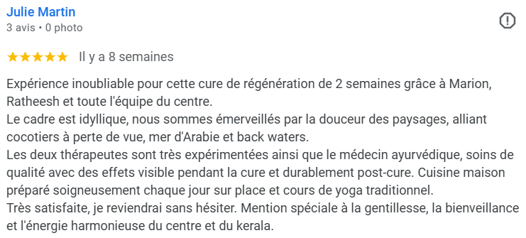 avis julie cure ayurvédique kerala 2025