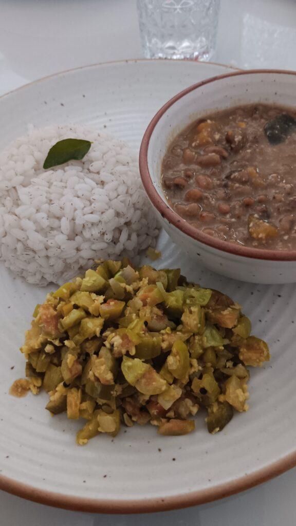repas ayurvédique, riz, légumes, lentilles, centre ayurvédique Ayurserenity, dans le Kerala, Inde pour cure Panchakarma